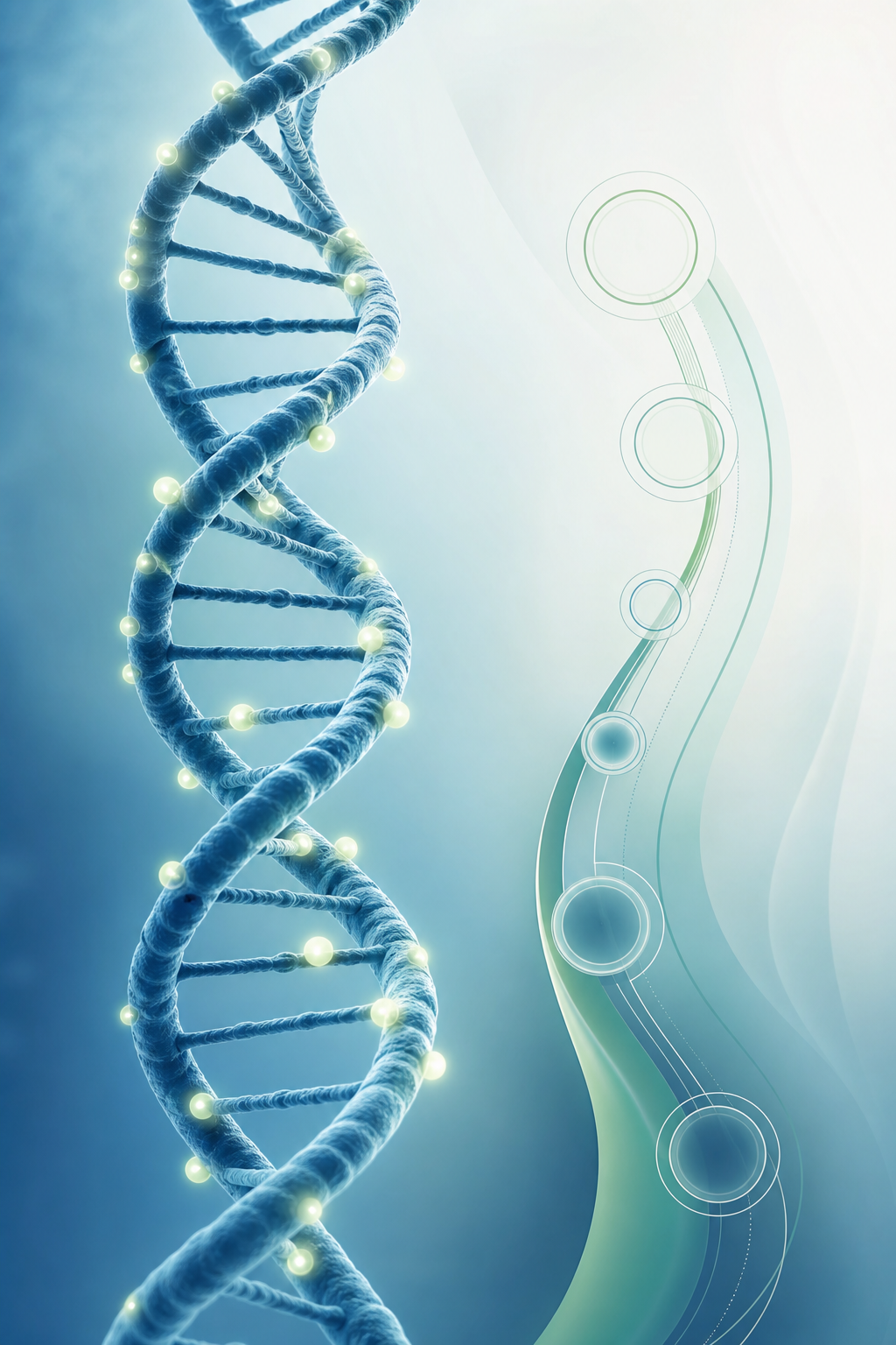 DNA metilasyonu ve biyolojik yaş kavramını temsil eden soyut bilimsel görsel